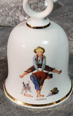 THE Wonderful World of Norman Rockwell Collectible Bell LEAPFROG 1979 gold rim