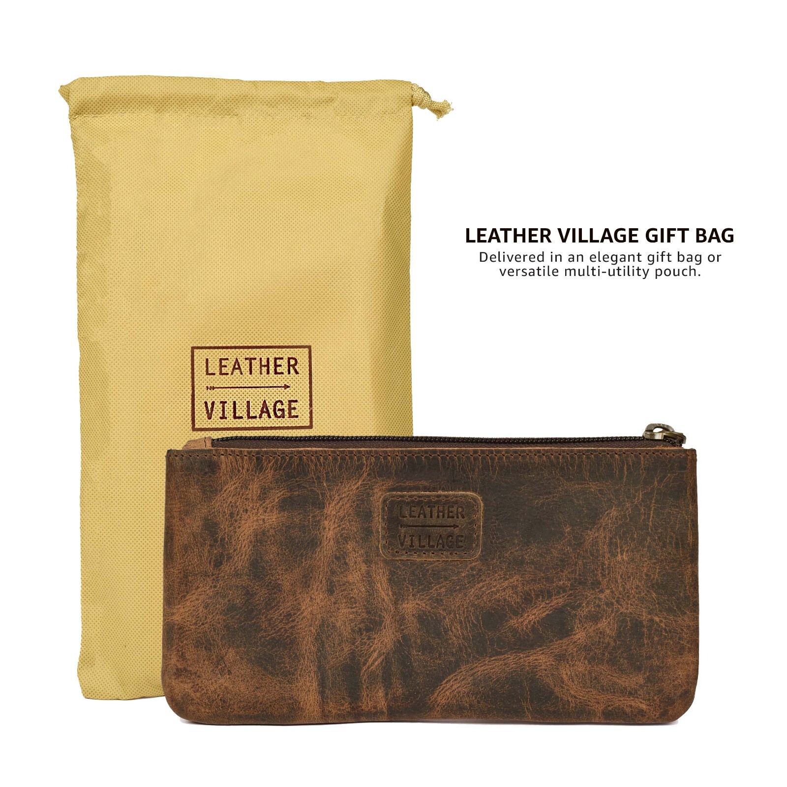 Leather Pencil Pouch Pen Case-Brown Elegant and Practical Zipper Pouch