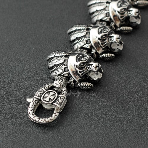 Men Heavy Retro Native American Clan Totem Tiger Stainless Steel Bracelet - Picture 9 of 12