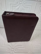 Vtg USA Burgundy Genuine Cowhide Leather 7 Ring Zipper Binder Planner Organizer