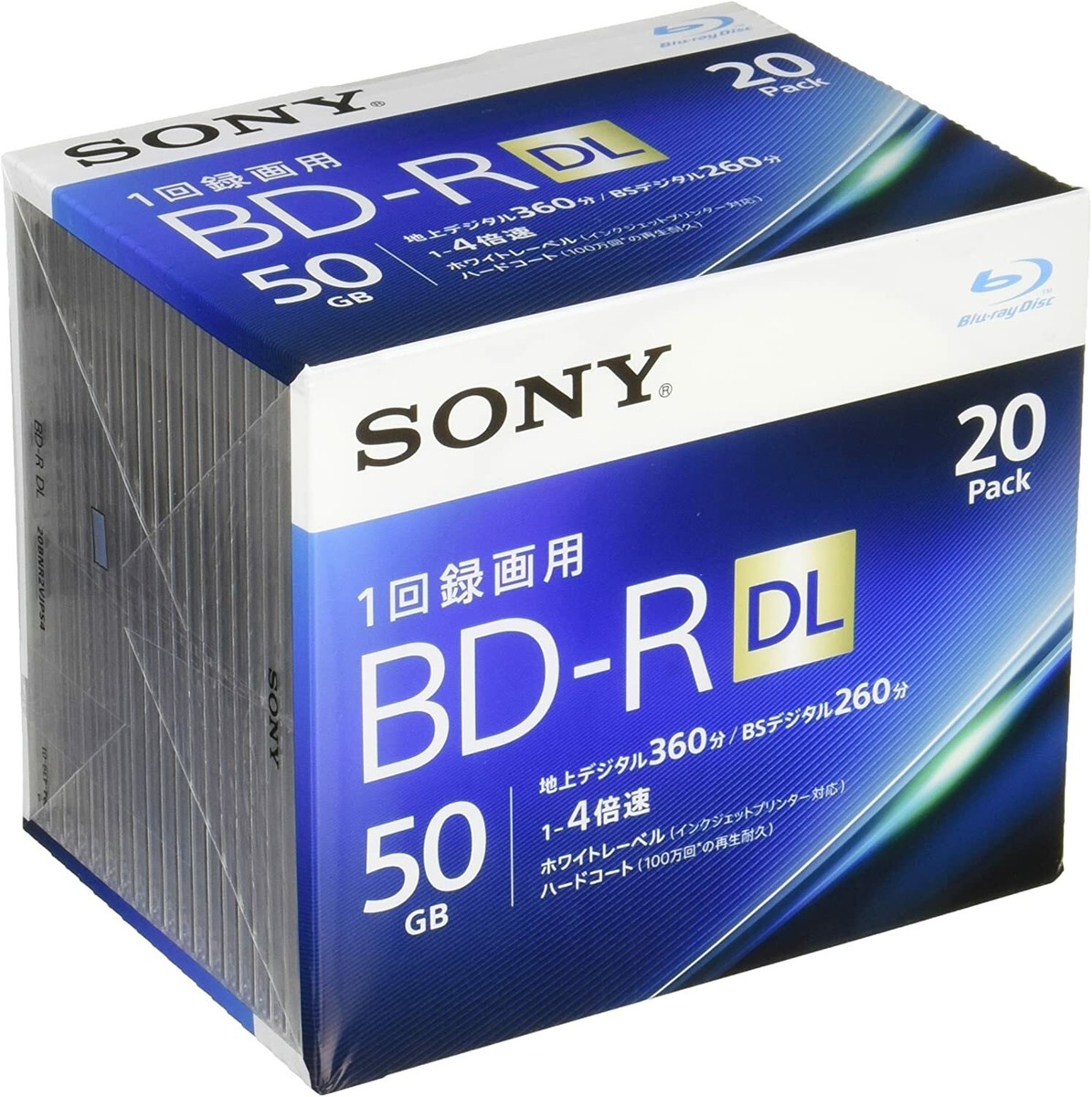 BD-RE DL 20枚 SONY 20pack BD-R DL 50GB HD Blu-Ray 4x BD-R Blank Disc Media