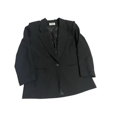 Vintage Alfred Dunner Women's Black 100 Wool Blazer USA Size 12 Petite 1 Button
