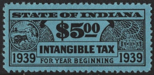SRS IN D56 $5.00 Indiana Intangible Tax Revenue Stamp (1939) MNH