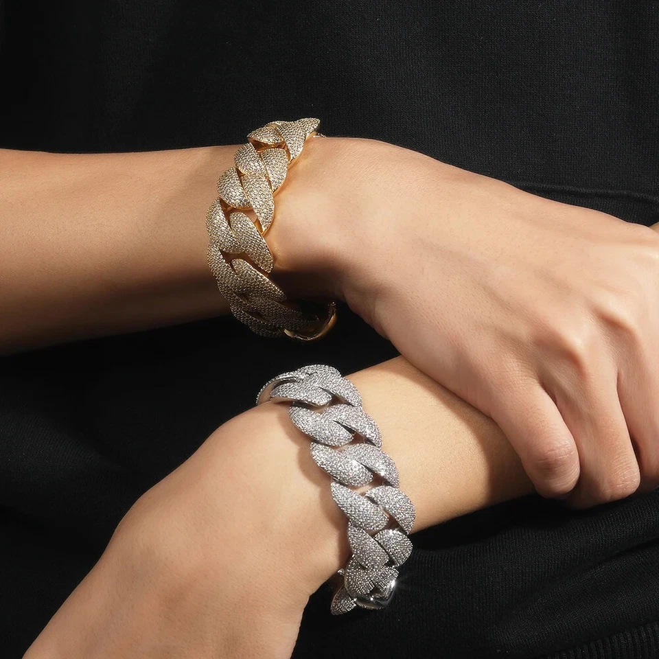 24MM 5AAA+ CZ Ice Out Hip Hop Bubble Cuban Link Bracelet 14k Real Gold Plated - Image 2 of 4