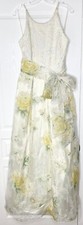 ELIZA J Ivory Lace Yellow Roses Floral Burnout Organza Bow Tie Waist Gown 12 = L