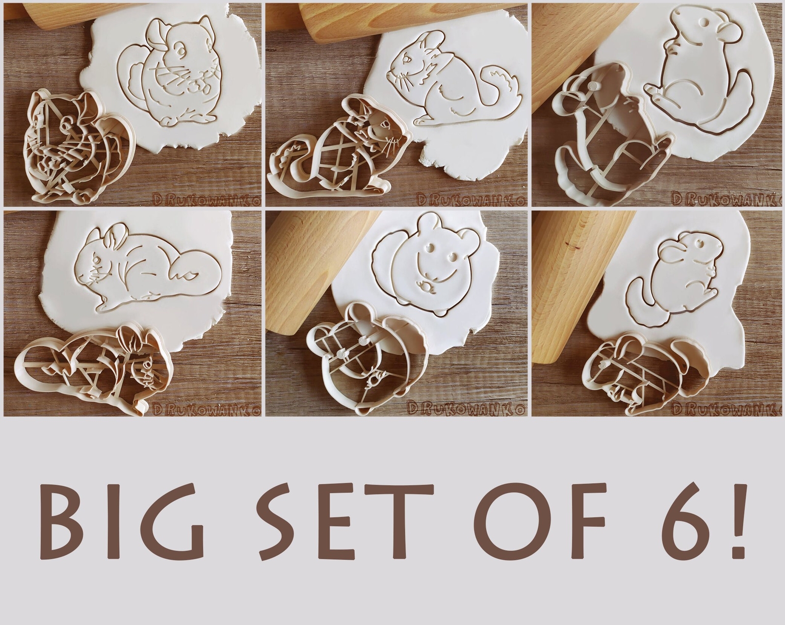Big Set of 6 Chinchilla Chinchillas Cookie Cutter Pastry Fondant Pet Animal
