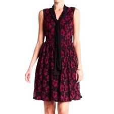 Adrianna Papell Black & Burgundy Lace Sleeveless Dress With Tie Detail Size 12