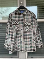 Pendleton Men's Wool Jac Shirt LARGE Green Tan Brown Black Plaid Flaws