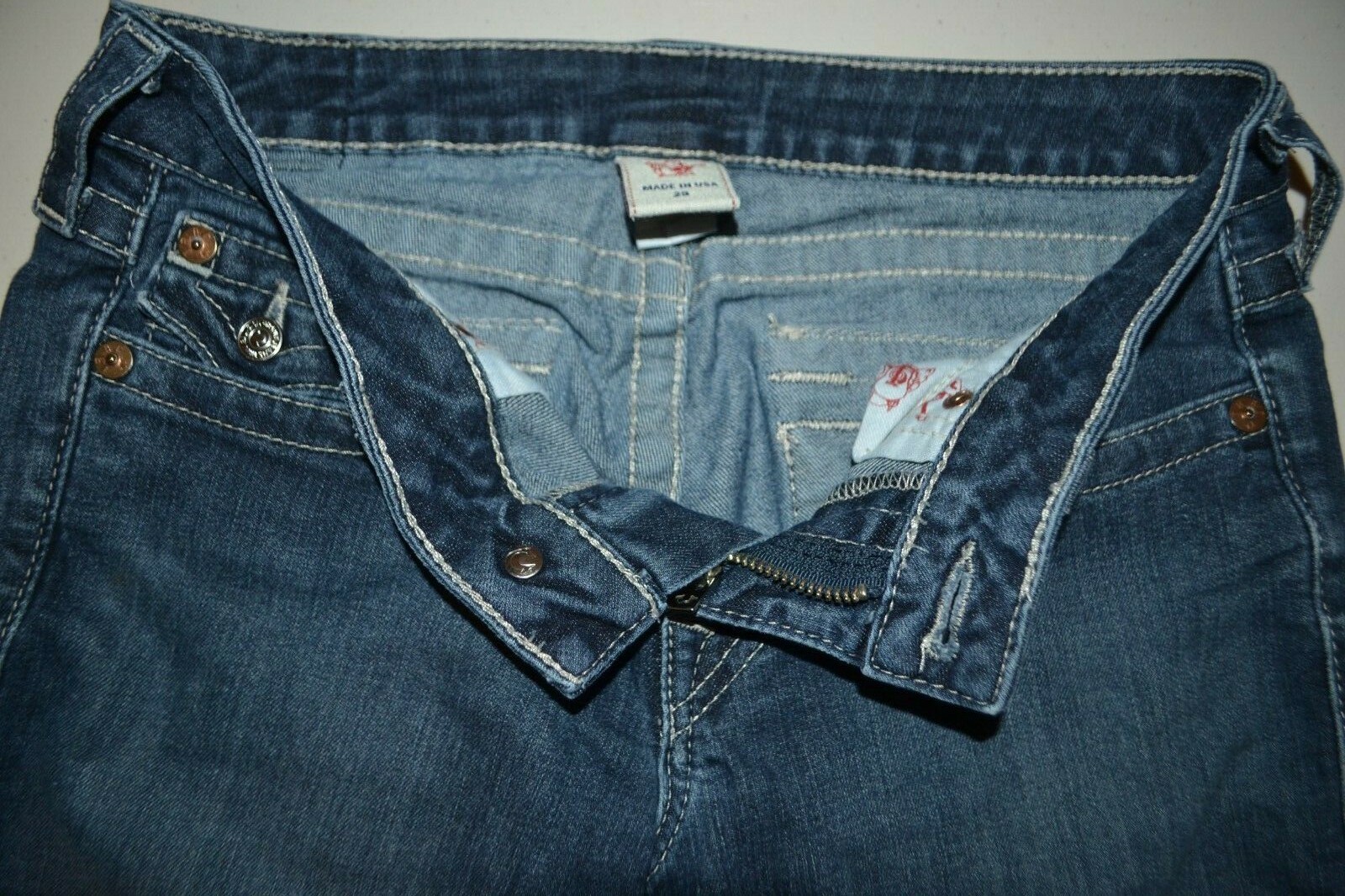 True Religion Women's Skinny Embellished Pocket Flaps Blue Denim Jeans Sz 29x32 thumbnail 8