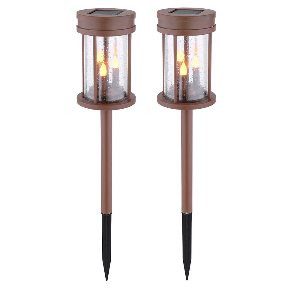 Solarleuchte Wandleuchte Außenlampe Steckleuchte Tischlampe LED Feuereffekt 2x - Bild 2 von 4