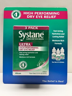 Three 10 ml Systane ULTRA Lubricant Eye Drops 1/3 FL OZ Bottles 2027/04