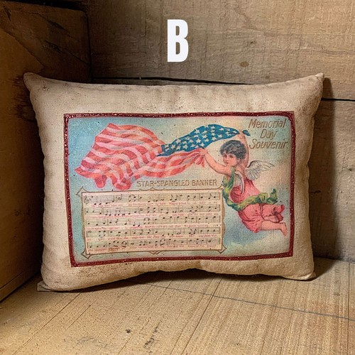 Primitive Fabric Americana Pillow with Vintage Design #4357 Handmade - Picture 3 of 4