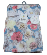 Baby Starters Blanket Blue Floral Flower Fleece Infant Girl Pink Yellow NWT