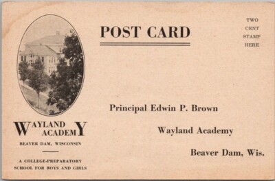 #ad BEAVER DAM Wisconsin Postcard WAYLAND ACADEMY quot;College Prep Schoolquot; Unused $5.53