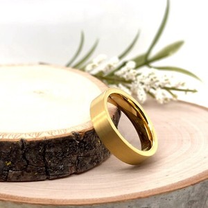 Authentic 6mm Gold Plated Tungsten Christmas Ring Flat Matt Stepped Edge Scratch Free Band
