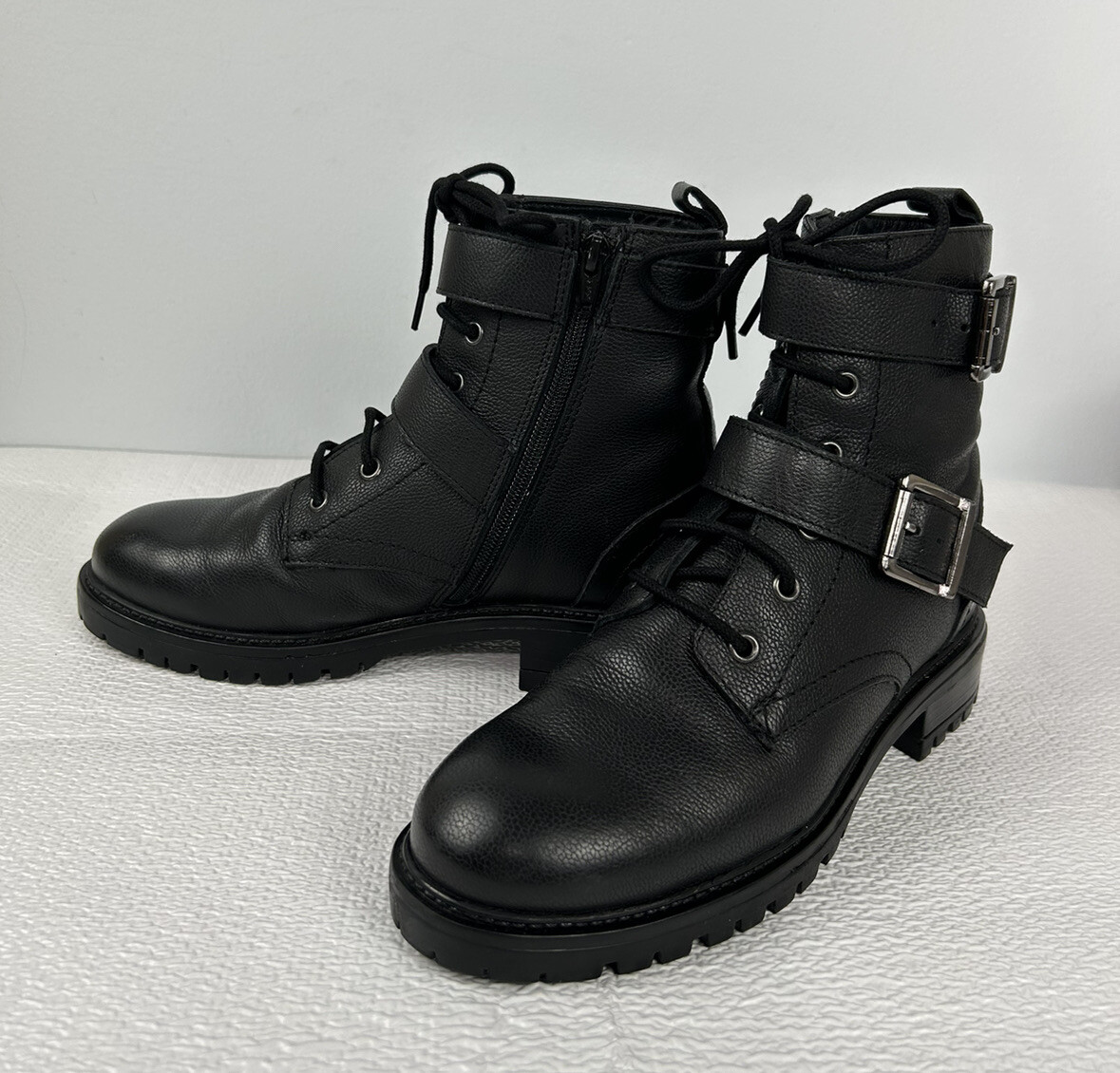 Urban Outfitters Black Utility Ankle Boots Sz US 7 EU38 UK 5 Leather