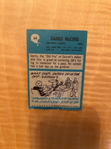 1964 PHILADELPHIA FOOTBALL #64 DARRIS McCORD!! $1 SHIPPING!! - Picture 2 of 2