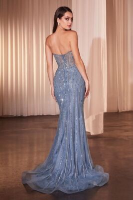 ice blue corset dress Zapaka Women Corset Blue Strapless A Line Prom Dress with Slit Sequins Sparkly Party Dress, Light Blue / US14 main image 1