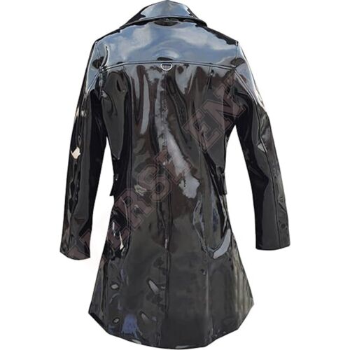 Women PVC Leather Trench Vinyl Shiny Light Weighted Raincoat Stylish Trench Coat - Picture 2 of 3