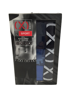 2(X)IST Mens 6'' Inseam Sport Boxer Brief 3- pack Stretch , Multicolor, M 32-34