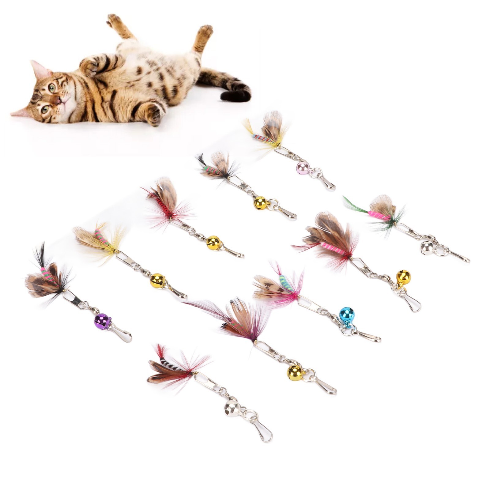 10Pcs Cat Teaser Wand Replacement Feather Cute Flying Insect Attractive Cat Wand