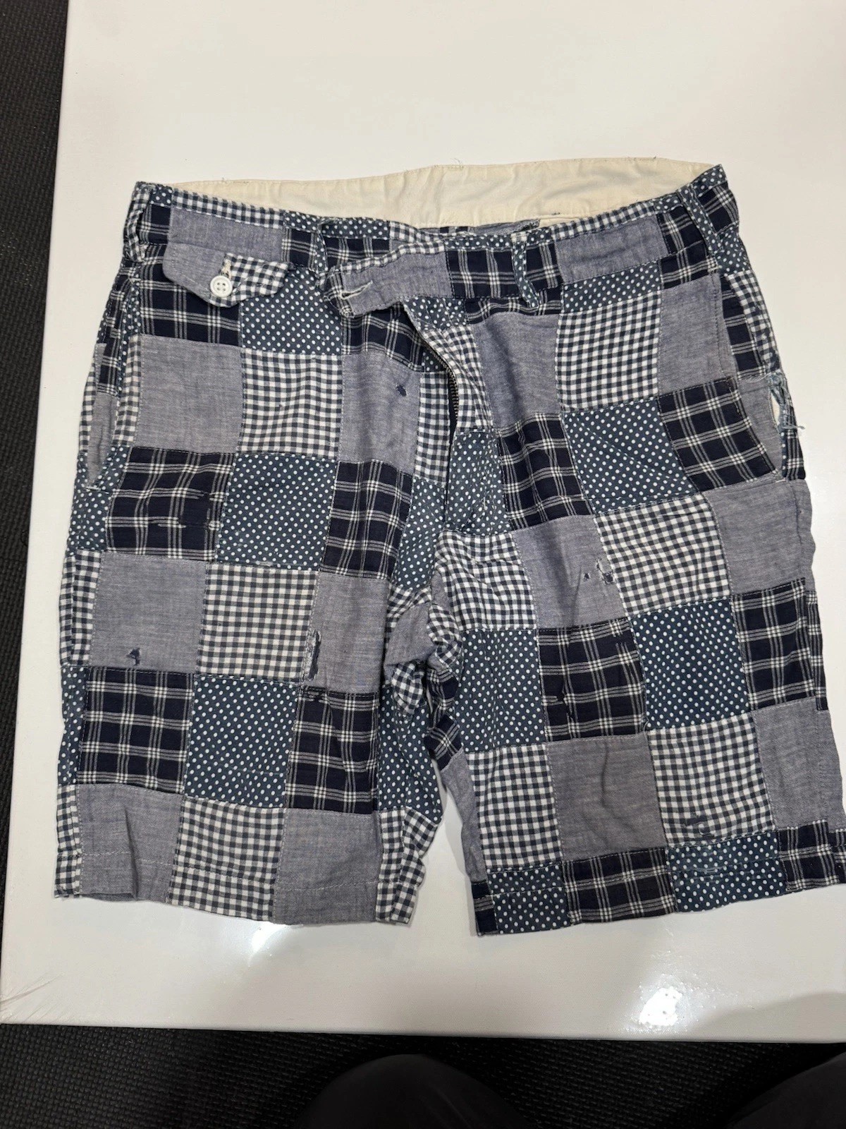 Engineered Garments Patchwork Check Shorts 36 Cot… - image 1