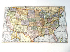USA Map Jigsaw Puzzle VintageComplete 12x20 United States Heavy board w Fanny F