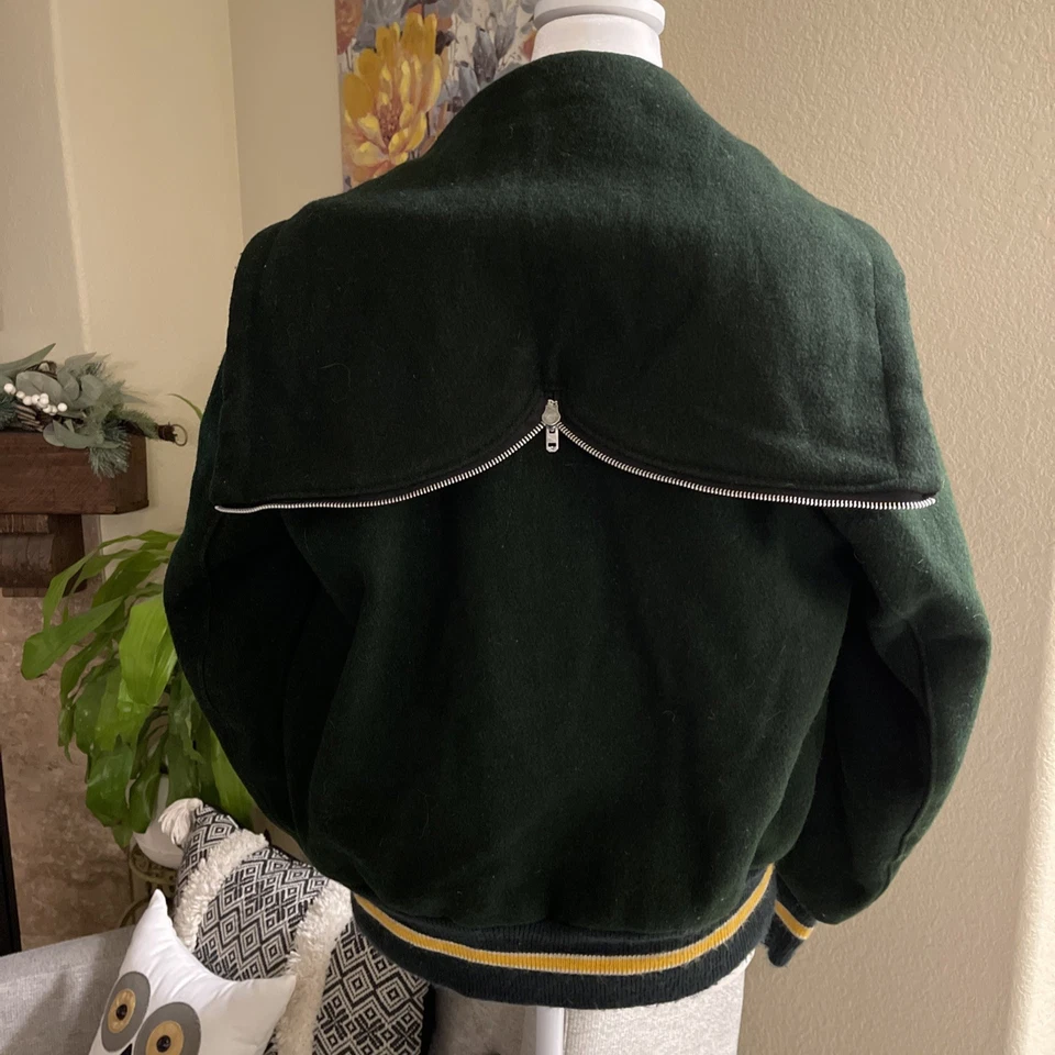 Винтажный 1980-х DeLong Sportswear Varsity письмо куртка с молнией капюшон зеленый размер S - Изображение 2 из 4
