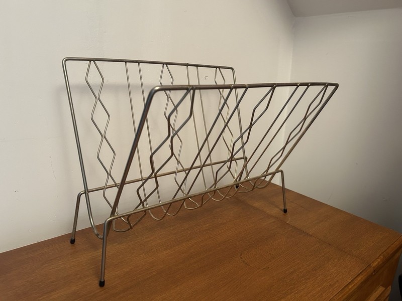 Vintage Mid Century Modern Gold Tone Magazine Rack