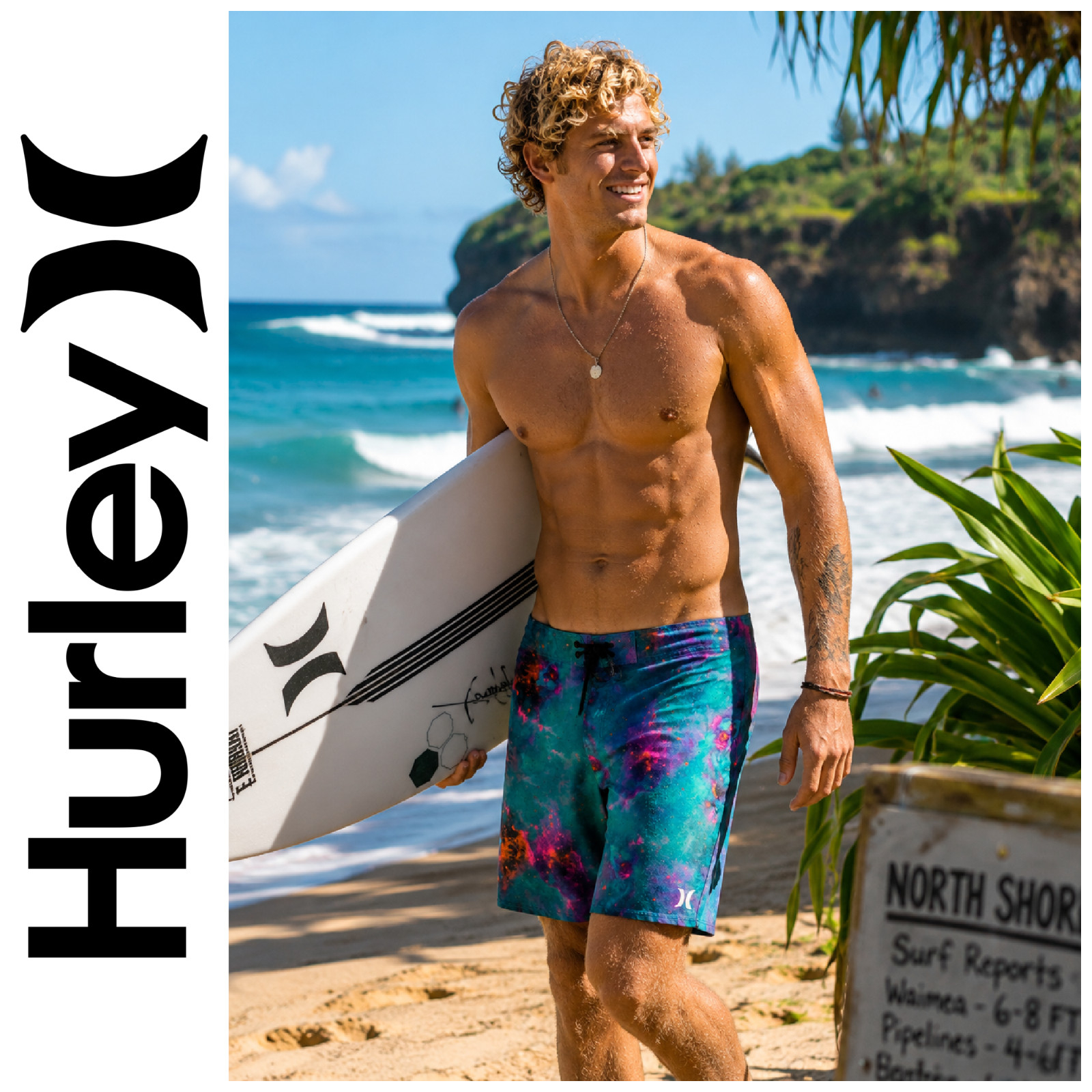 Hurley Phantom JJF 3 Nebula Board Shorts Sz 34 Galaxy Cosmic Surf Swim Trunks