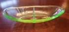Vaseline Uranium Depression Glass Green Divided Bowl  Candy Dish