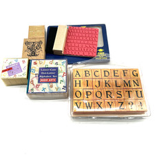 Wooden Rubber Stamps Lot of Letter Number Foam Stamp Kit Letters