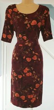 Vintage Next Autumnal Burgundy Maroon Butterfly Print Jersey Dress Size 16
