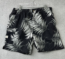 VTG Tommy Bahama Swim Trunks Mens Medium Black Nylon Palms Lined