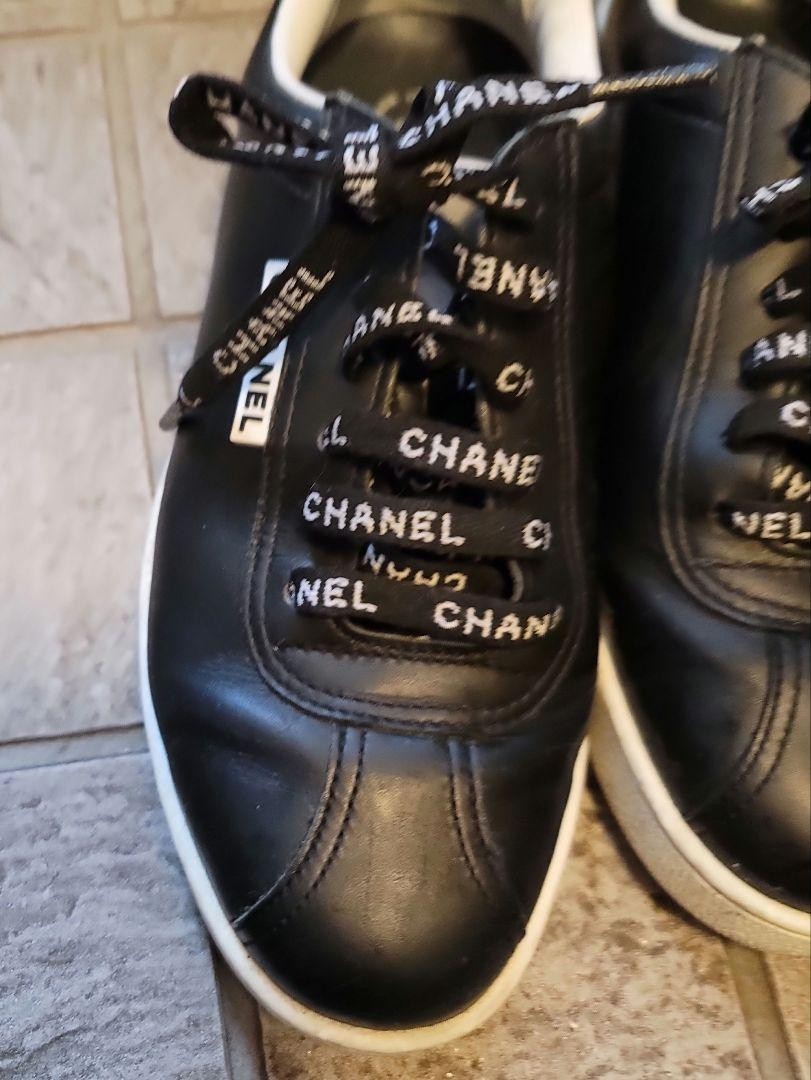 CHANEL Sneakers Black EU Size 36 Logo ribbon shoelaces