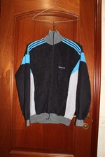 Vintage Adidas 1980s Black Track Jacket with blue stripes Ventex made in France