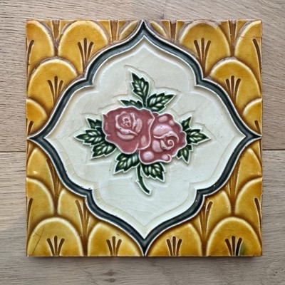 Vintage Keramik glasierte Fliese Rose Made In England Marke Liberty