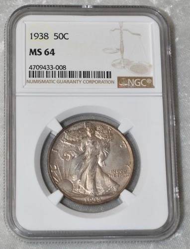 1938 P LIBERTY WALKING 90% SILVER HALF DOLLAR NGC MS 64 MS64 PHILADELPHIA MINT