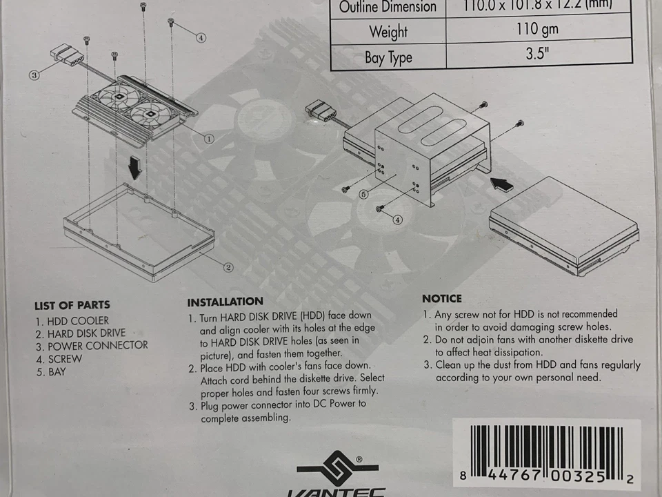 Vantec HDC-502A HDD Cooler Aluminum Alloy Twin Fan 7200 RPM Brand New - Image 4 of 4