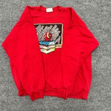 Lee Sweatshirt Mens XL Red Happy Holidays Teacher Apple Books Vintage USA Made