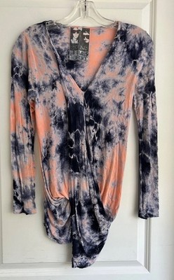 Young Fabulous & Broke Women s XS Tie-Dye V-Neck Wrap Top Blue Peach Boho
