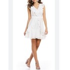 Gianni Bini White Pinstriped Ruffle Flounce Hem Dress Waist Belt Tie Sz 4 Small