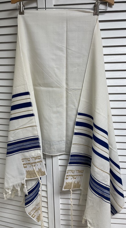 Jewish prayer shawl,blue&gold Talia 70x24"