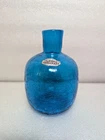 VTG Blenko Art Glass Vase Blue Turquoise Crackle 6424 W Sticker Mantle Sill 5.5"