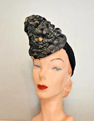Assorted lot of 6 vintage 40’s Women\'s Hat- Blue, Red, Cream, Black, Tan Original Late 1930s Red Straw Wide Brimmed Tilt Hat With  main image 4