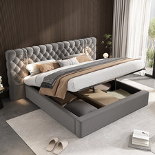 6FT Super King Size Bed Ottoman Bed !SALE! Grey Velvet Storage Bed LED Lights