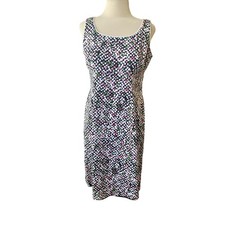 Talbots Sz 6 Sleeveless Sheath Dress Black Pink Green White Pebble Print office