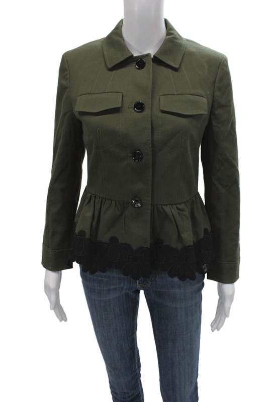 Ann Taylor Womens Military Jacket Green Long Sleeve Button Cotton Size 4