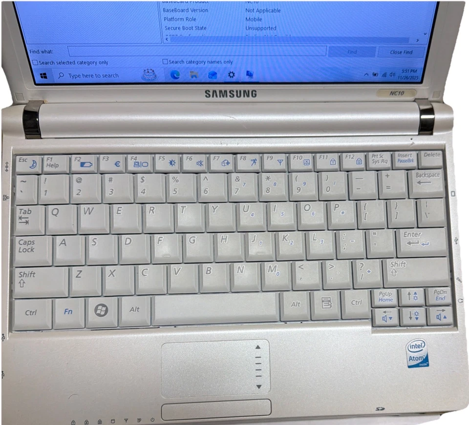 Samsung NP-NC10 Intel Atom N270 1,6 GHz 2 GB Ram 250 SSD Win 10 Foto 2 de 4