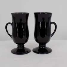 Lot of 2 Hall Ceramic Irish Coffee Pedestal Mugs ALL Black Form 1270 Vintage
